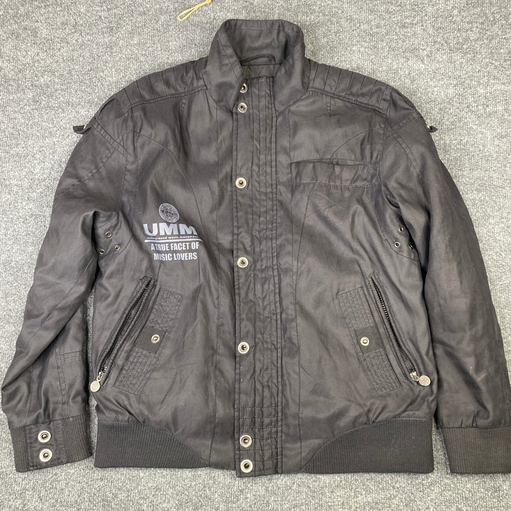 UMM Underground Music Movement Mens Black Bomber Jacket Size Medium VTG
